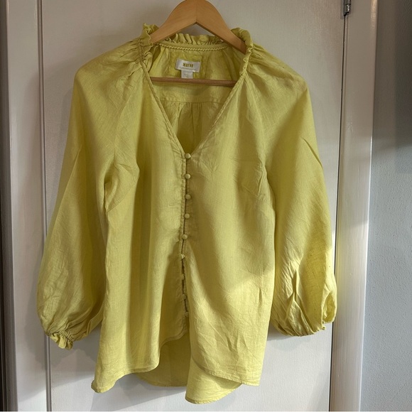 Anthropologie Maeve The Audie Linen Puff Sleeve Blouse. Size: Small. Yellow. - Picture 1 of 7